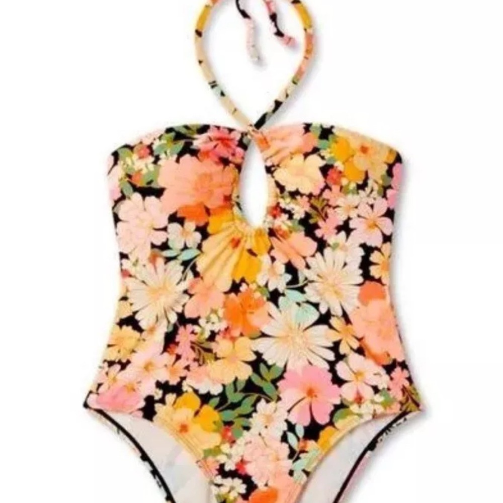 Shade & Shore Women’s Keyhole One piece Swimsuit Floral Small